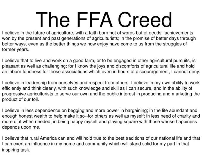 Who wrote the ffa creed